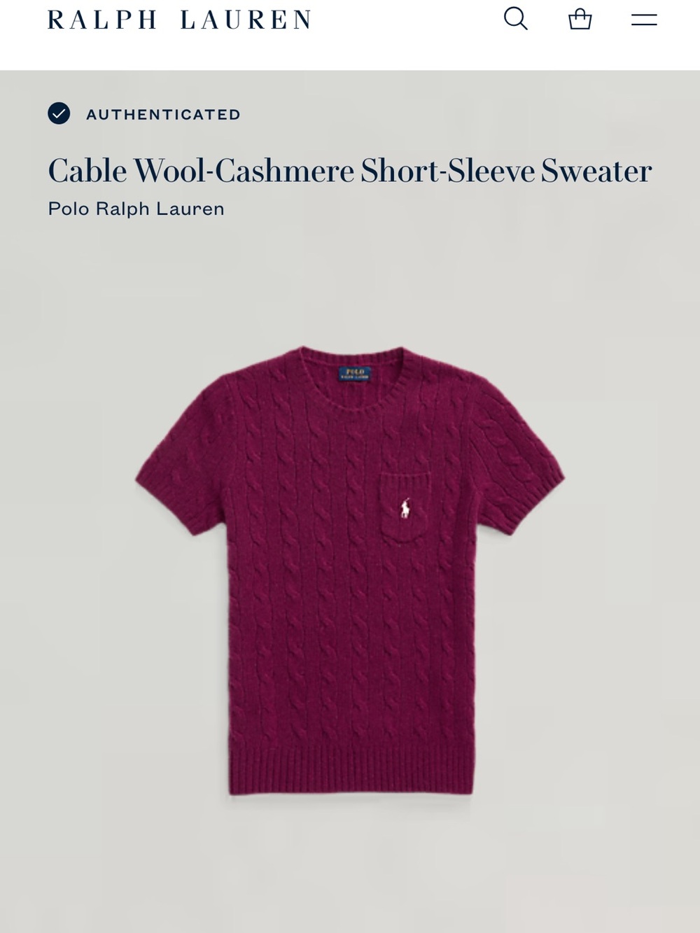 Polo Ralph Lauren Wool Cashmere Cable Knit Short Sleeve Sweater - Picture 2 of 6
